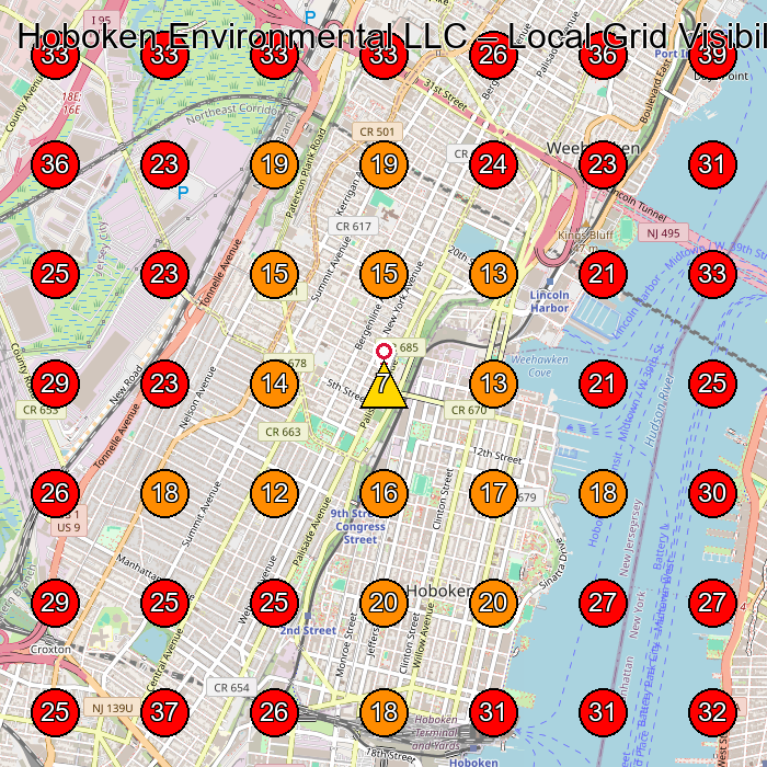 Hoboken Environmental LLC GeoGrid visibility map for General Contractor in Hoboken
